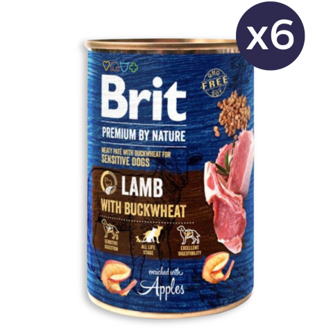 Pachet Economic Hrană Umedă Câine Adult, BRIT Premium by Nature, Miel și Hrișcă, 6x400g