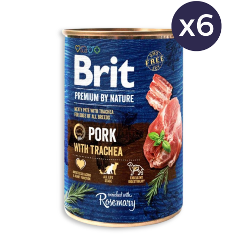Câine Adult - Pachet Economic Hrană Umedă Câine Adult, BRIT Premium by Nature, Porc și Trahee, 6x400g