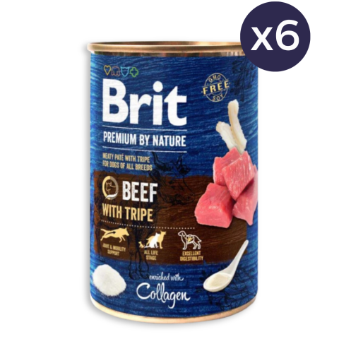 Câini - Pachet Economic Hrană Umedă Câine Adult, BRIT Premium by Nature, Vită și Burtă de Vită, 6x400g