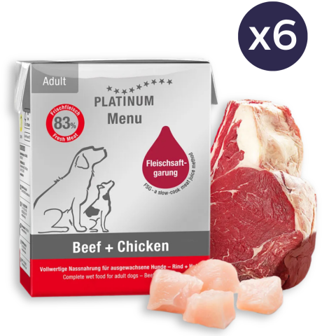 Pachet Economic Hrană Umedă Câine Adult, PLATINUM Menu, Pui și Vită, 6x185g