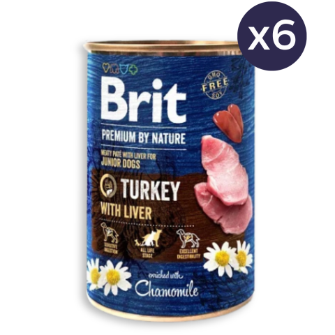 Pachet Economic Hrană Umedă Câine Junior, BRIT Premium by Nature, Curcan și Ficat, 6x400g
