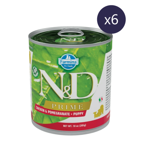 Hrană Umedă Câini - Pachet Economic Hrană Umedă Câine Junior, N&D Prime, Pui și Rodie, 6x285g