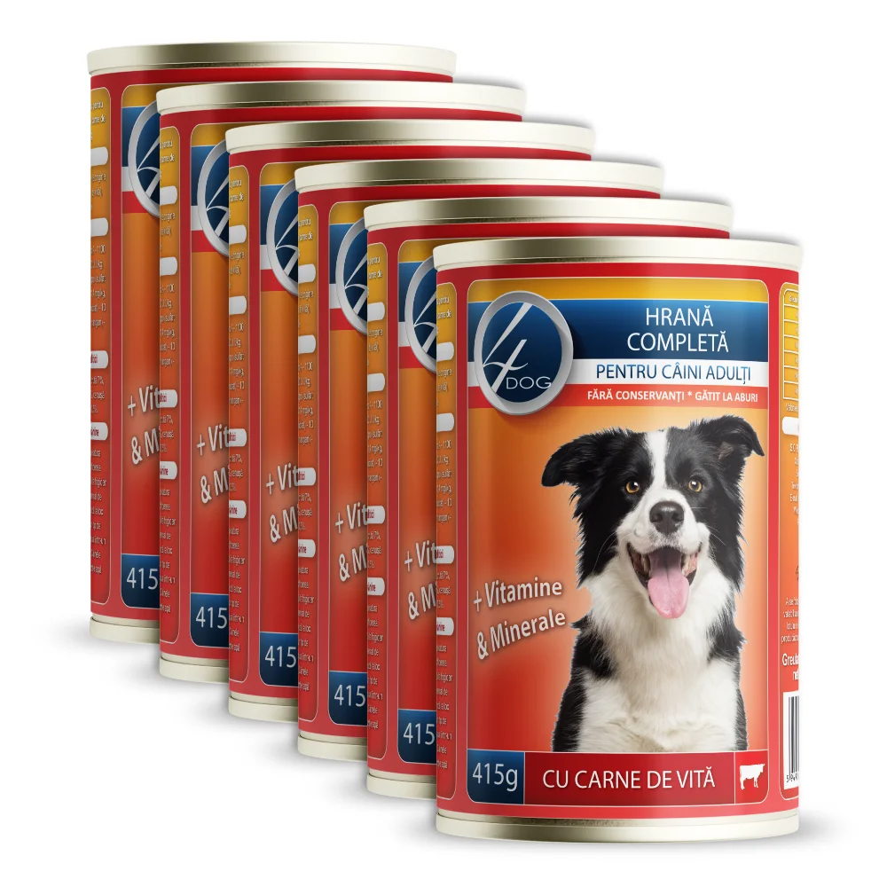 Câini - Pachet Economic Hrană Umedă Câine Adult, 4DOG, Vită, Conservă, 6x415g