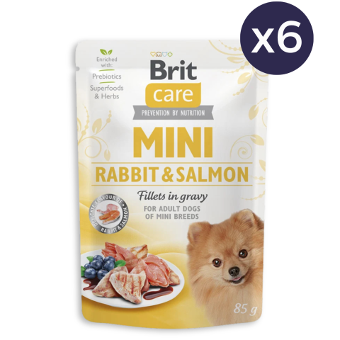 Câine Adult - Pachet Economic Hrana Umeda Caini BRIT Care Mini Iepure si Somon in Sos 6x85g