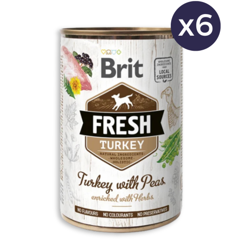 Câine Adult - Pachet Economic Hrana Umeda Caini BRIT Fresh Curcan si Mazare 6x400g