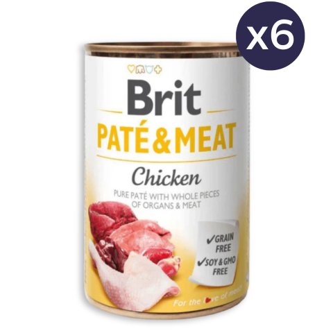 Câine Adult - Pachet Economic Hrana Umeda Caini BRIT Pate&Meat Pui 6x400g