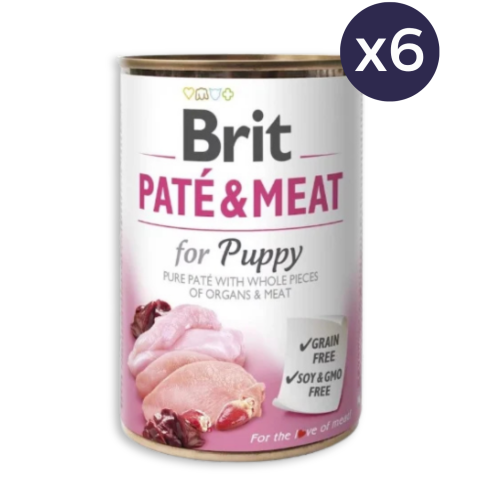 Câine Junior - Pachet Economic Hrana Umeda Caini BRIT Pate & Meat Puppy Pui si Curcan 6x400g