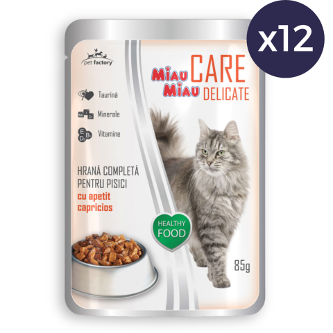 Pachet Economic Hrană Umedă Pisică Adult, MIAU MIAU Care Delicate, Macrou, 12x85g