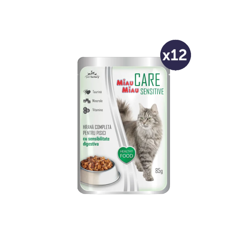 Pisici - Pachet Economic Hrană Umedă Pisică Adult, MIAU MIAU Care Sensitive, Ficat, 12x85g