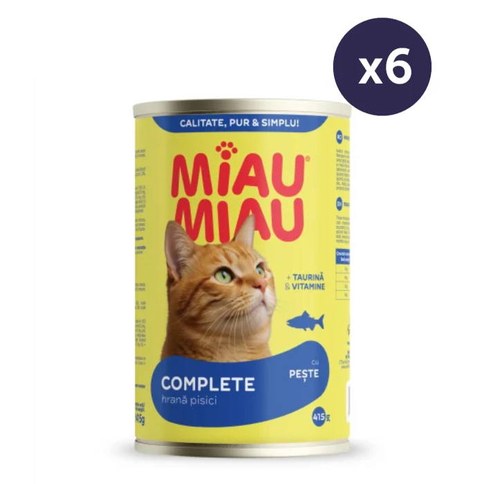 Pisici - Pachet Economic Hrană Umedă Pisică Adult, MIAU MIAU Conservă, Pește, 6x415g