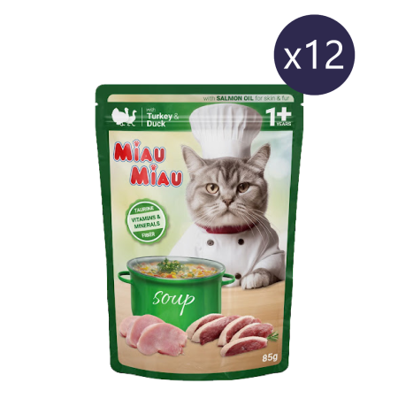 Pisică Adult - Pachet Economic Hrană Umedă Pisică Adult, MIAU MIAU, Curcan și Rață în Supă, 12x85g