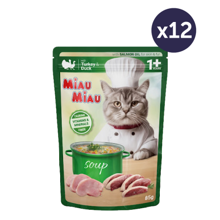 Pisici - Pachet Economic Hrană Umedă Pisică Adult, MIAU MIAU, Curcan și Rață în Supă, 12x85g