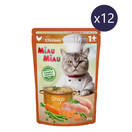 Pisică Adult - Pachet Economic Hrană Umedă Pisică Adult, MIAU MIAU, Pui și Legume în Supă, 12x85g