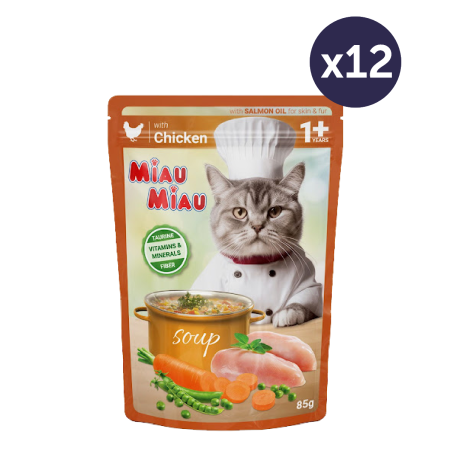 Pisici - Pachet Economic Hrană Umedă Pisică Adult, MIAU MIAU, Pui și Legume în Supă, 12x85g