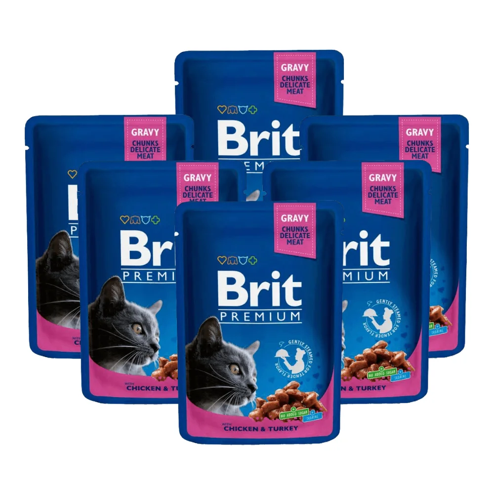 Pisică Adult - Pachet Economic Hrana Umeda Pisici BRIT Premium by Nature Pui si Curcan 6x100g