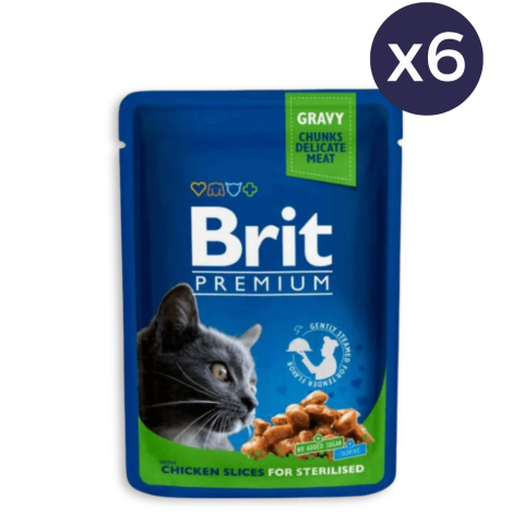Pisici - Pachet Economic Hrana Umeda Pisici BRIT Premium by Nature Sterilised Pui 6x100g