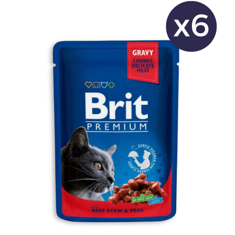 Pisică Adult - Pachet Economic Hrana Umeda Pisici BRIT PREMIUM By Nature Vita si Mazare 6x100g