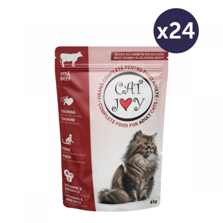 Pisică Adult - Pachet Economic Hrana Umeda Pisici CAT JOY Adult Vita in Sos 24x85g