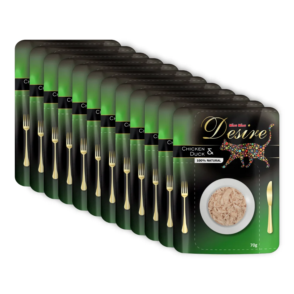 Pachet Economic DESIRE, Hrană Umedă Pisică Adult, Pui File și Rață în Supă, 12x70g