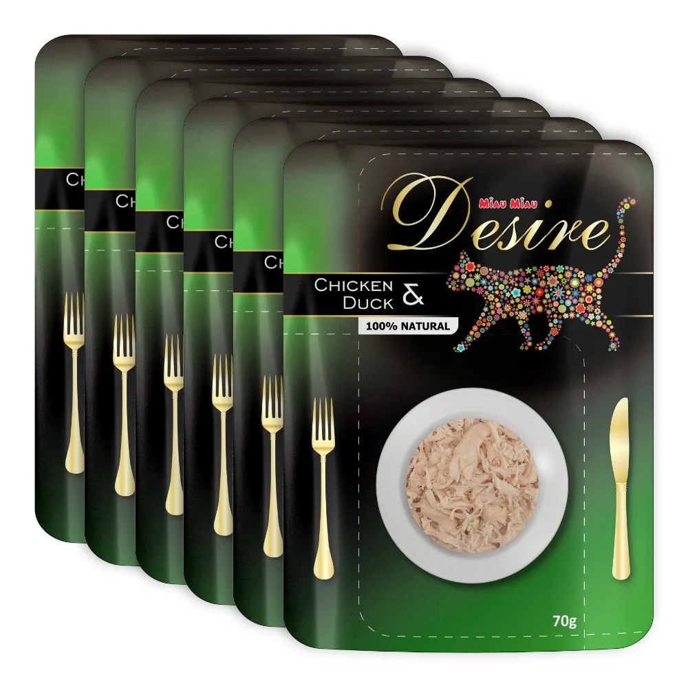 Pisică Adult - Pachet Economic Hrana Umeda Pisici DESIRE Pui File si Rata in Supa 6x70g