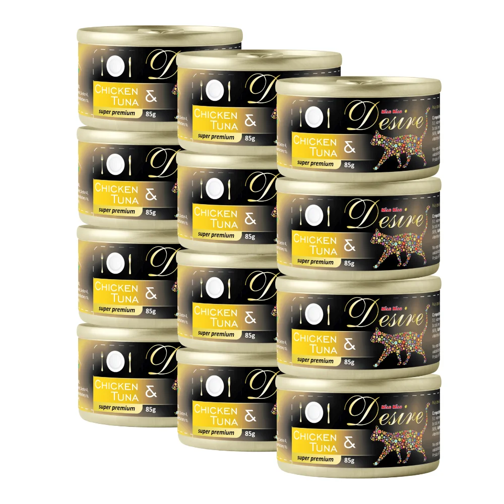 Pachet Economic DESIRE, Hrană Umedă Pisică Adult, Pui File și Ton în Gelatină, 12x85g