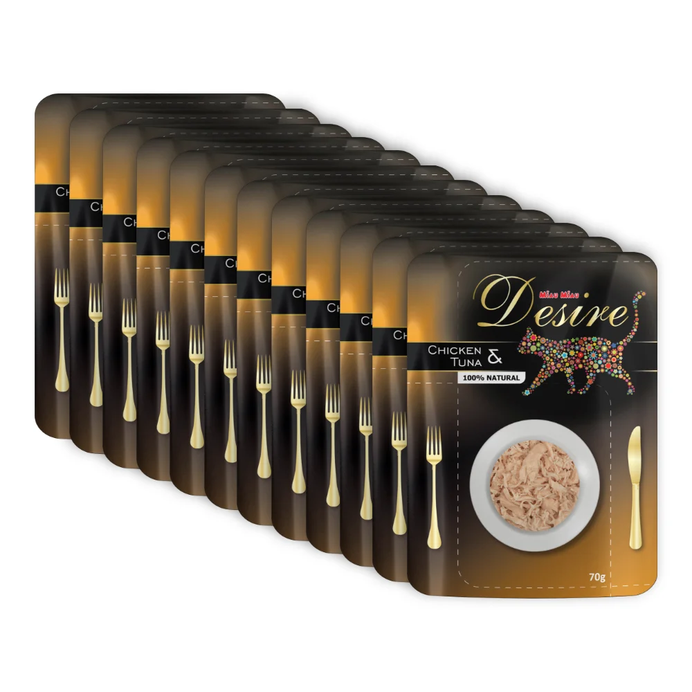 Pachet Economic DESIRE, Hrană Umedă Pisică Adult, Pui File și Ton în Supă, 12x70g