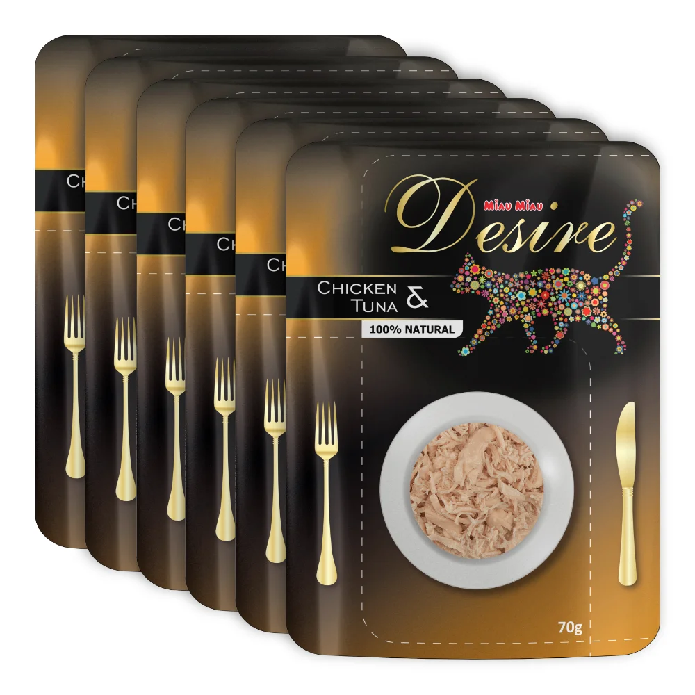 Pisică Adult - Pachet Economic DESIRE, Hrană Umedă Pisică Adult, Pui File și Ton în Supă, 6x70g