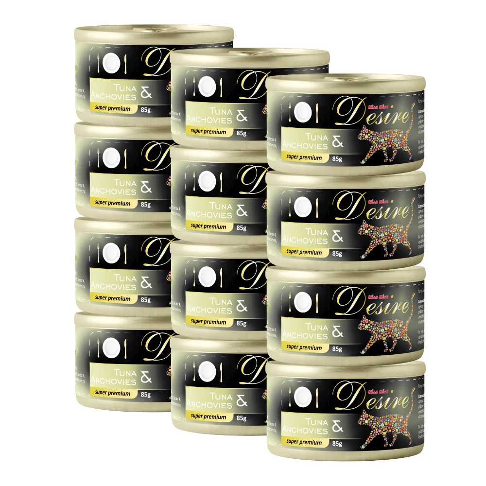 Pisică Adult - Pachet Economic DESIRE, Hrană Umedă Pisică Adult, Ton File și Anșoa în Gelatină, 12x85g