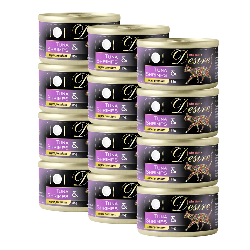 Pisică Adult - Pachet Economic DESIRE, Hrană Umedă Pisică Adult, Ton File și Creveți în Gelatină, 12x85g
