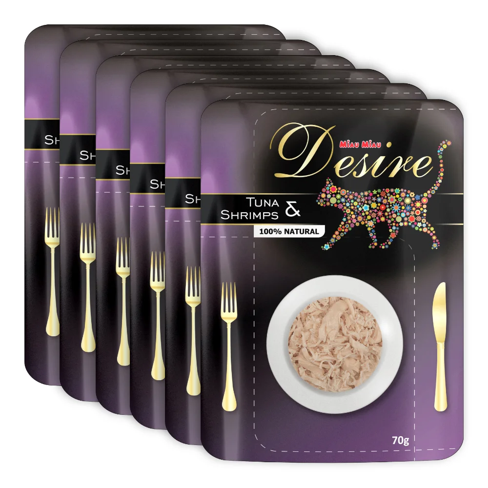 Pisică Adult - Pachet Economic DESIRE, Hrană Umedă Pisică Adult, Ton File și Creveți în Supă, 6x70g