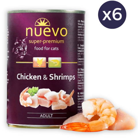 Pisici - Pachet Economic Hrana Umeda Pisici NUEVO Adult Pui si Creveti 6x400g