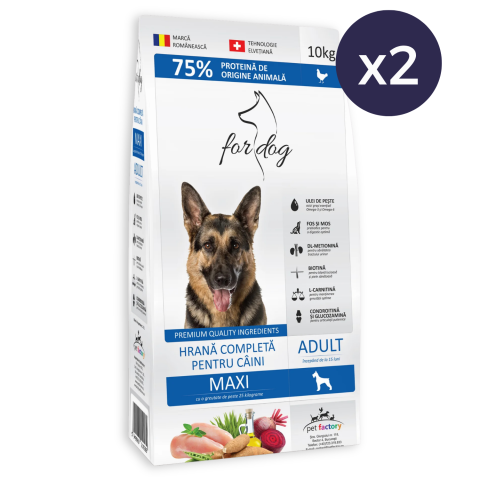 Pachet Economic Hrană Uscată Câine Adult, FOR DOG, Talie Mare, Pasăre, 2x10kg