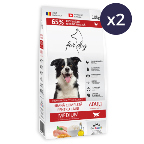 Pachet Economic Hrană Uscată Câine Adult, FOR DOG, Talie Medie, Pasăre, 2x10kg