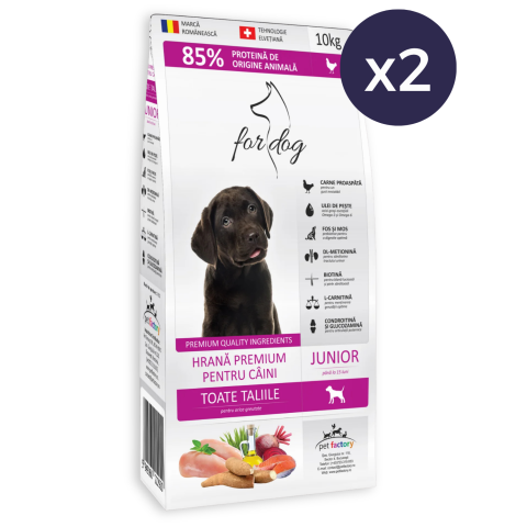 Câine Junior - Pachet Economic Hrană Uscată Câine Junior, FOR DOG, Pasăre, 2x10kg