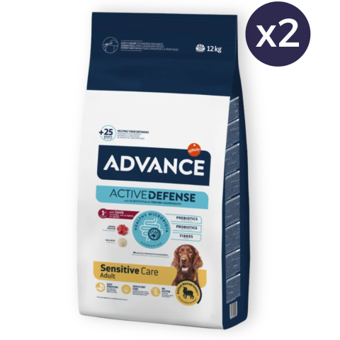 Câine Adult - Pachet Economic Hrana Uscata Caini ADVANCE Sensitive Adult Miel si Orez 2x12kg