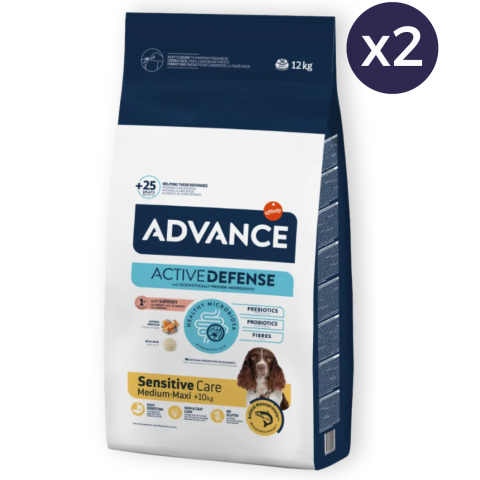 Câine Adult - Pachet Economic Hrana Uscata Caini ADVANCE Sensitive Medium/Maxi Somon si Orez 2x12kg