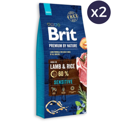 Pachet Economic Hrana Uscata Caini BRIT Premium by Nature Sensitive Miel si Orez 2x15kg
