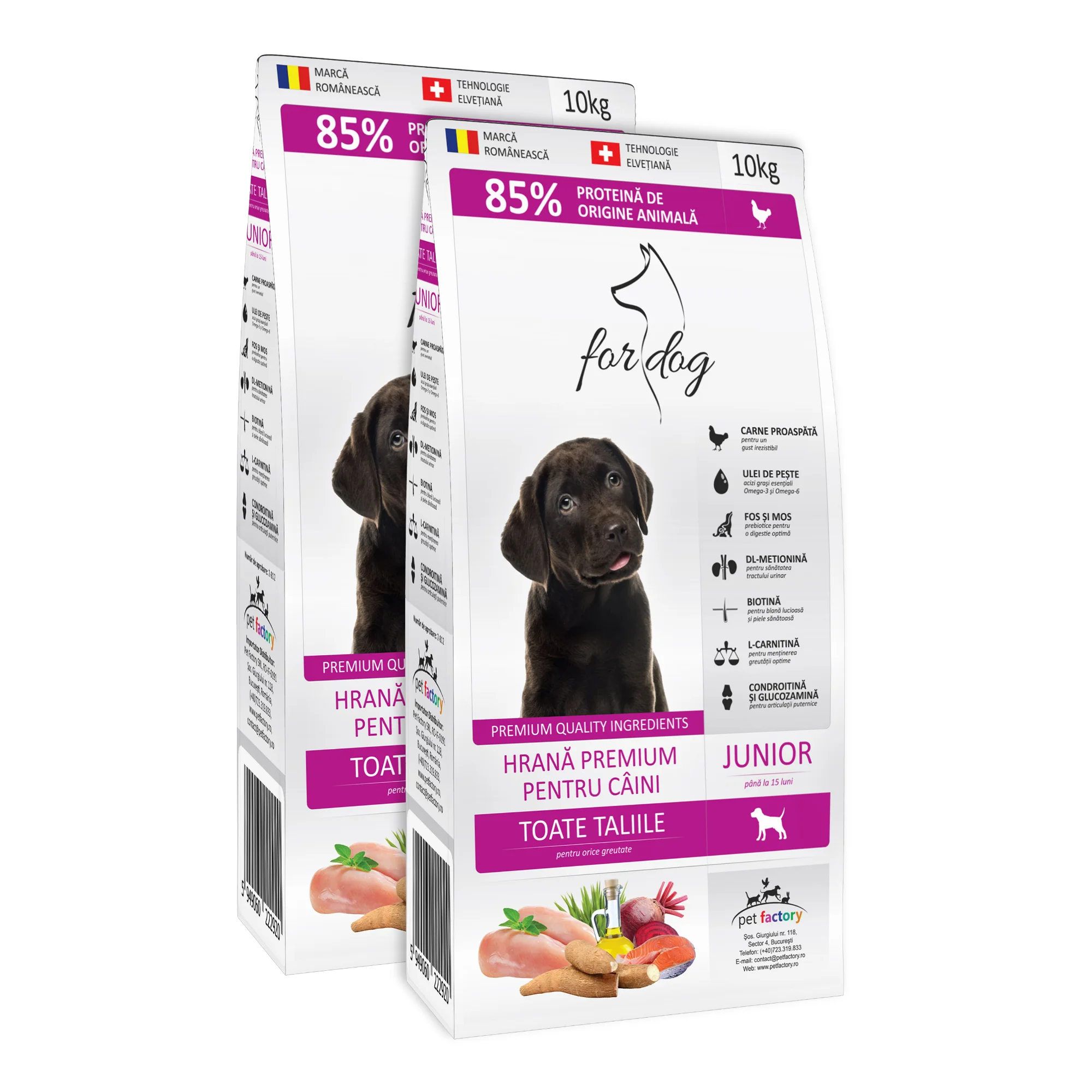 Câini - Pachet Economic FOR DOG Hrană Uscată Câine Junior, Pasăre, 2x10kg