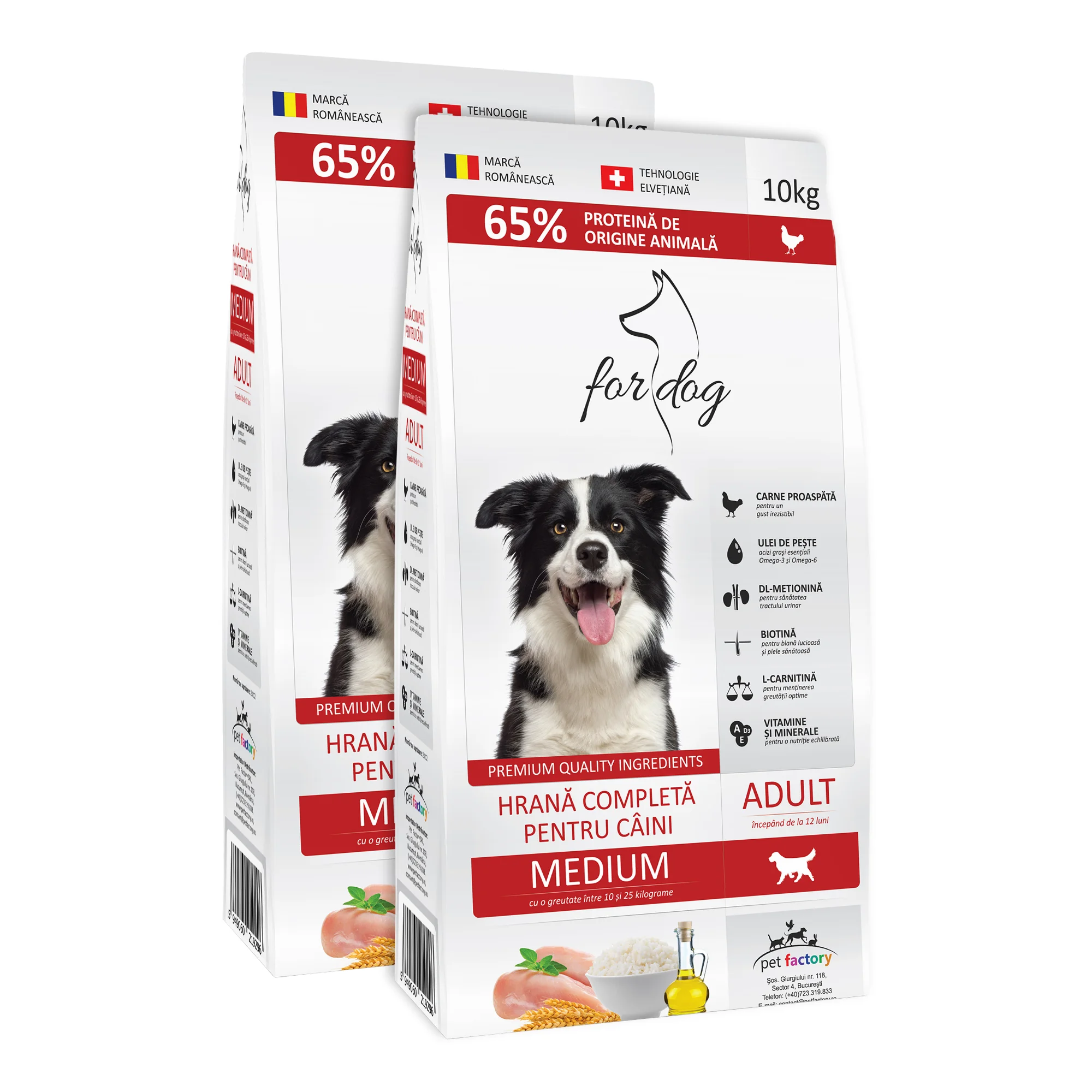 Câini - Pachet Economic FOR DOG Hrană Uscată Câine Adult, Talie Medie, Pasăre, 2x10kg