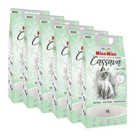 Așternut Igienic Pisici - Pachet Economic MIAU MIAU Cassava, Așternut Igienic pentru Pisică, Ceai Verde, 6x6L