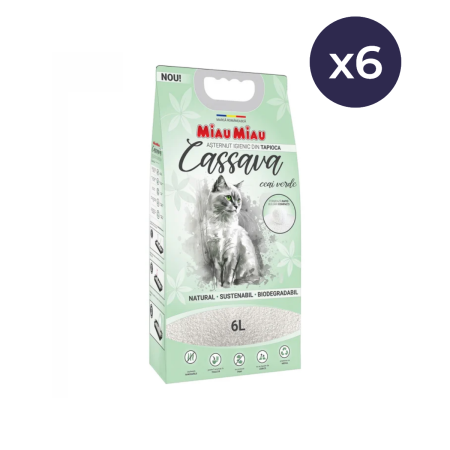 Așternut Igienic Pisici - Pachet Economic MIAU MIAU Cassava, Așternut Igienic pentru Pisică, Ceai Verde, 6x6L
