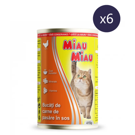 Pisici - Pachet Economic MIAU MIAU Conservă, Hrană Umedă Pisică Adult, Pui, 6x415g