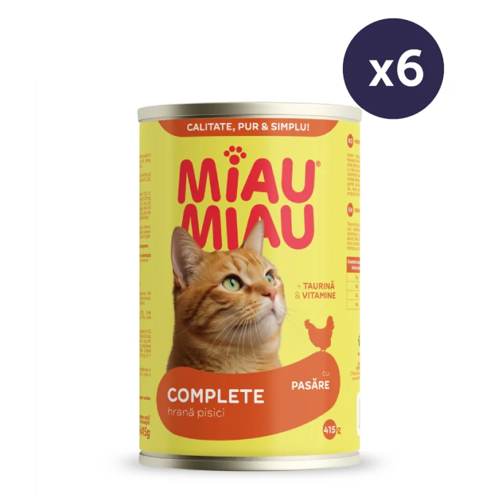Pisică Adult - Pachet Economic MIAU MIAU Conservă, Hrană Umedă Pisică Adult, Pui, 6x415g