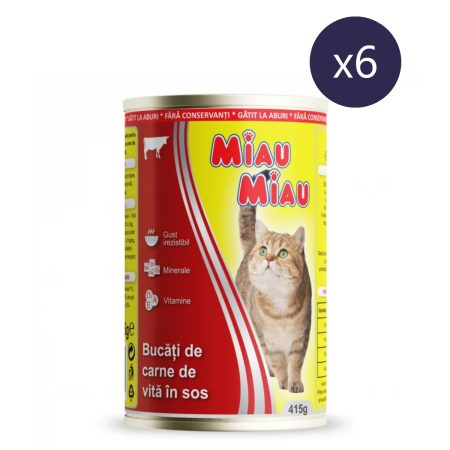 Pisici - Pachet Economic MIAU MIAU Conservă, Hrană Umedă Pisică Adult, Vită, 6x415g