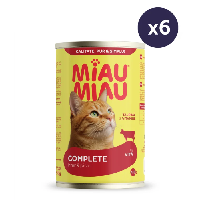 Pisică Adult - Pachet Economic MIAU MIAU Conservă, Hrană Umedă Pisică Adult, Vită, 6x415g