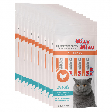Recompense Pisici - Pachet Economic Recompense Cremoase Pisică Adult, MIAU MIAU Creamy Snacks, Pui, 4x15g, 12 bucăți