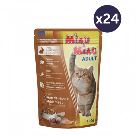 Pisică Adult - Pachet Economic MIAU MIAU Hrană Umedă Pisică Adult, Iepure în sos, 24x100g