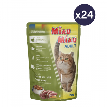 Pisică Adult - Pachet Economic MIAU MIAU Hrană Umedă Pisică Adult, Rață în sos, 24x100g