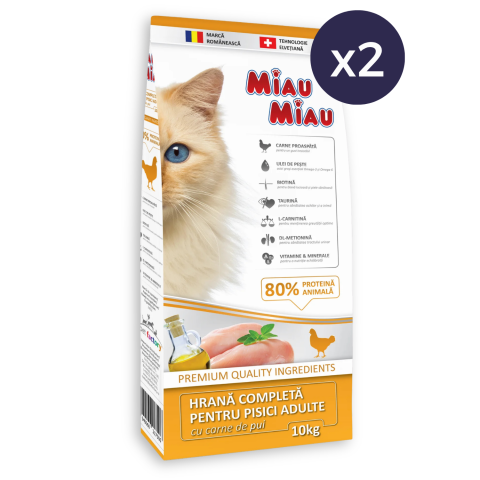Pisică Senior - Pachet Economic MIAU MIAU Hrană Uscată Pisică Adult, Pui, 2x10kg
