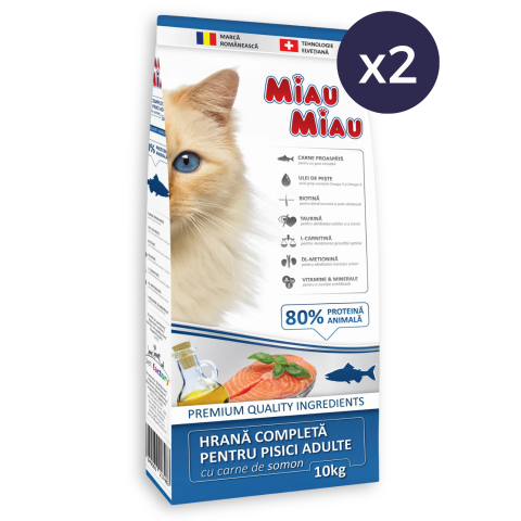 Pisică Adult - Pachet Economic MIAU MIAU Hrană Uscată Pisică Adult, Somon, 2x10kg